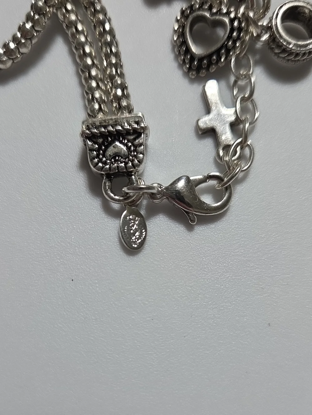 Premier Designs Silver Tone Charm Bracelet Crown Cross Heart Ring Multi Strand